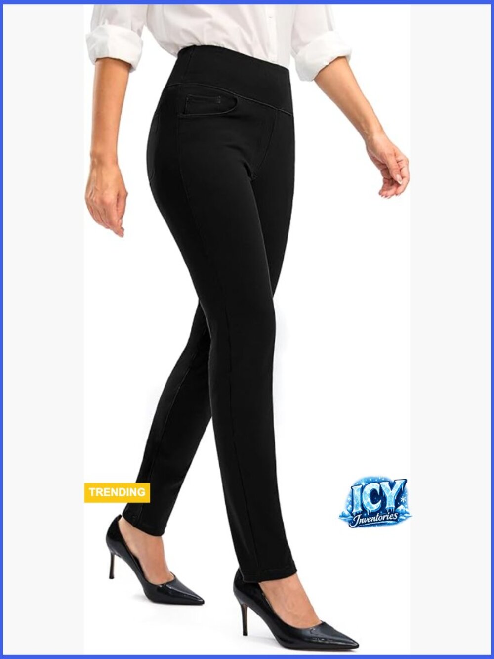 High Waist Dress Pants with Pockets Skinny Work Slacks Stretchy Office Pants